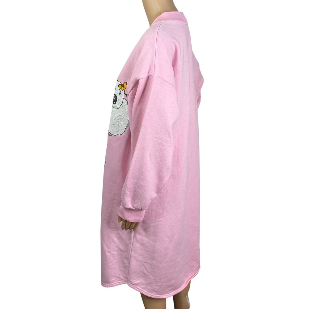 Vintage 1997 Artisans Sheep Shirt Sweatshirt Dress L/XL Pink Grannycore Kitsch - Picture 6 of 11